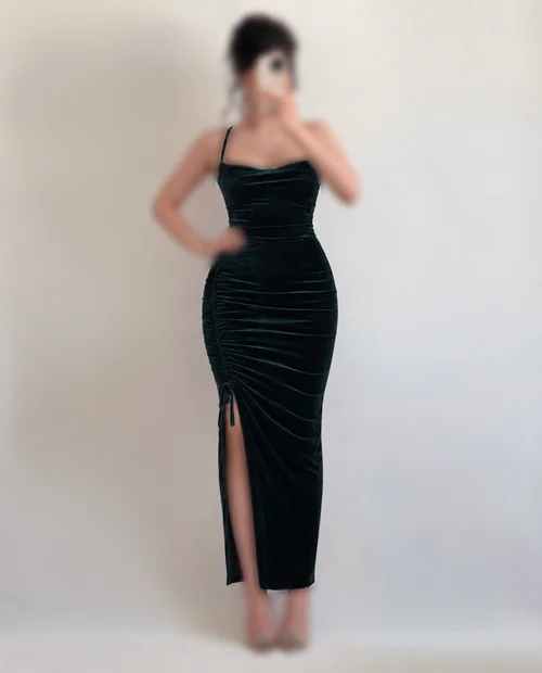 پیراهن مخمل سبز shein