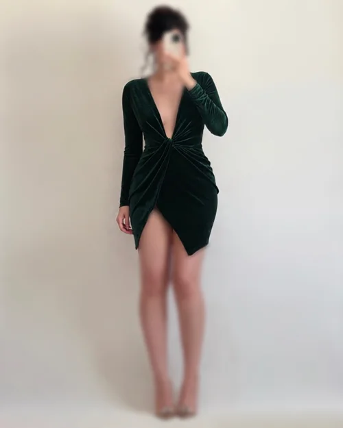 پیراهن مخمل سبز جلو گره ای