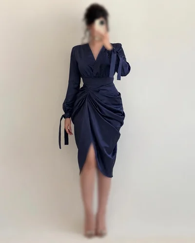 پیراهن ساتن سرمه ایplt