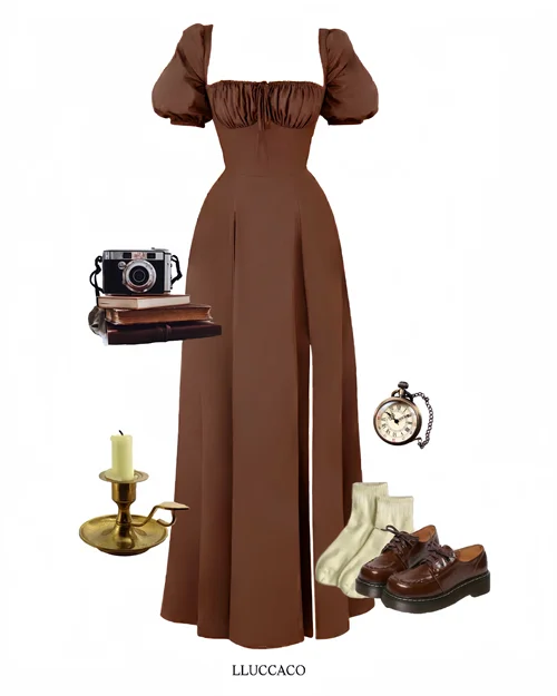 پیراهن استین پفی چاکدار